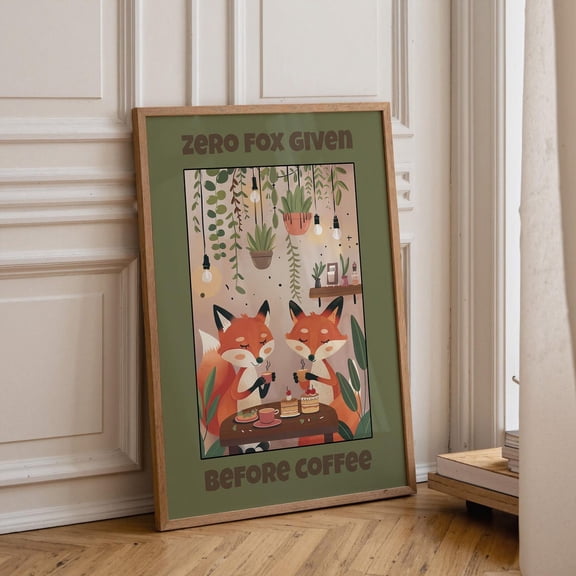 Kawaii Fox Coffee Zero Fox Given Before Coffee Cute Kitchen Decor Bar Artwork Lover, Stretched Canvas