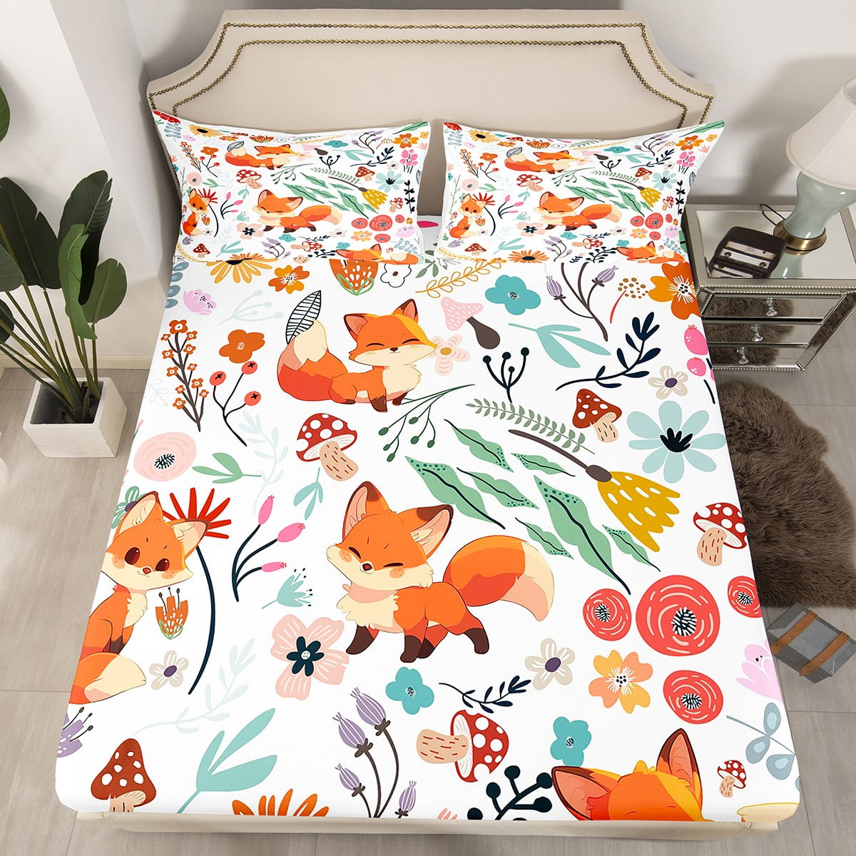 Kawaii Bunny Girl Bear Fitted Bedsheet