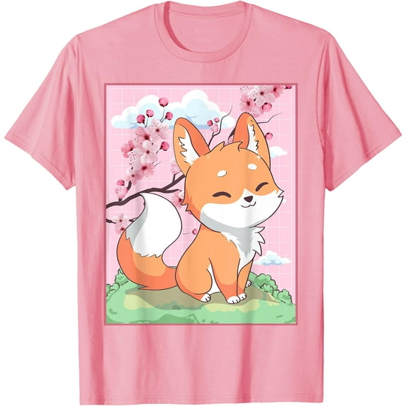 Kawaii Fox Japanese Kitsune Sakura Cherry Blossom Unisex T-Shirt for Men Women Kids
