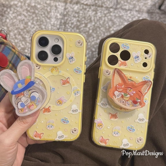 Kawaii Fox and Bunny Phone Grip Cute Fox and Bunny Design, MagSafe & Magnetic Compatible, Perfect for iPhone & Android, Adorable and Fun Accessory