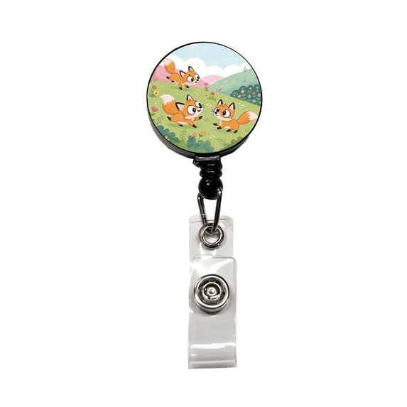Kawaii Foxes Retractable Reel ID Badge Key Card Name Tag Holder with Clip