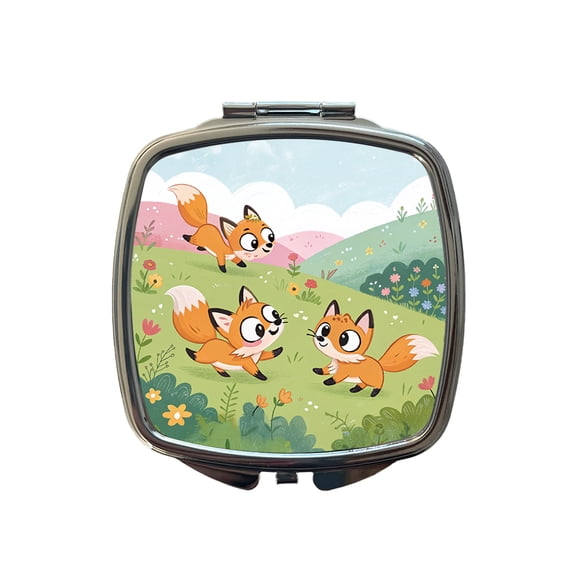 Kawaii Foxes Travel Makeup Handbag Purse Small Pocket Compact Mirror