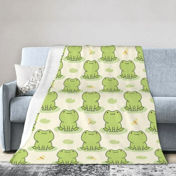 Kawaii Frog Blanket Cartoon Green Frog Throw Blanket for Kids and Adults, Soft Flannel Fleece Cute Animal Blanket for Couch Bed Sofa