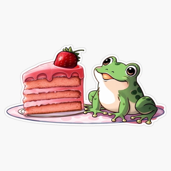 Kawaii Frog Strawberry Cake Cute Dessert Animal Art Vinyl Sticker