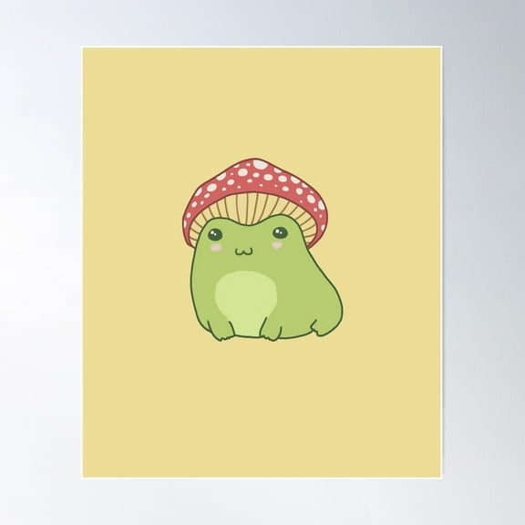 Kawaii Frog With Toadstool Mushroom Hat: Cottagecore Aesthetic Toad, Edgy Kidcore Alt Emo Fairycore Fantasy Froggy Poster Wall Art, Modern Wall Decor For Living Room Bedroom, 24x36 UNFRAMED