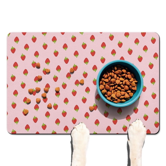 Kawaii Fruit Dog Mat - Non-Slip Waterproof Pet Feeding Mat with Strawberry Lover Theme