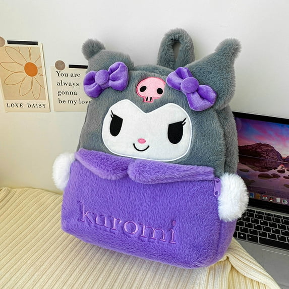 Kawaii Fuzzy Kuromi Backpack Daypack, Cute Y2K Fluffy Animals Design Chic Cartoon Furry Daypack Bookbag Daily Shoulder Bag