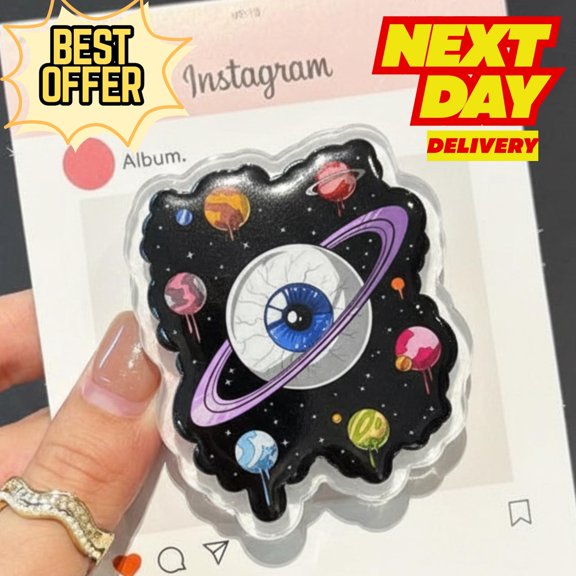 Kawaii Galaxy Eye Magnetic Phone Grip Cute Space Eye with Planets & Rings Grip, Fun Phone Stand for Teen, Space Enthusiast and Anime Lover