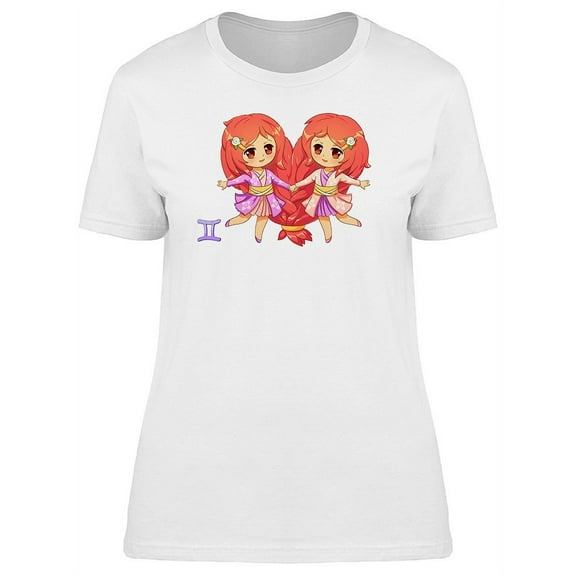 Kawaii Gemini Zodiac Girls T-Shirt Women -Image by Shutterstock, Female Small