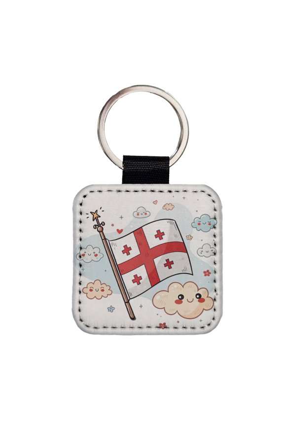 Kawaii Georgia Flag Faux Leather Square Keychain