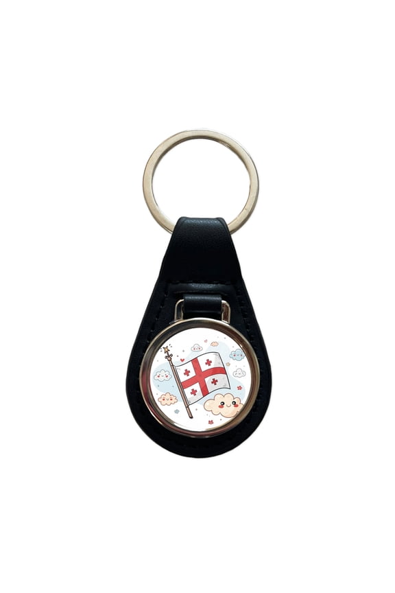 Kawaii Georgia Flag Metal Black Leather Keychain