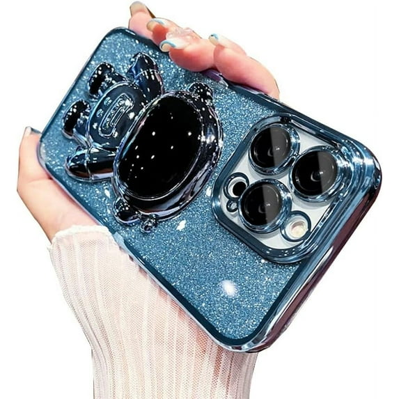 Kawaii Girls Case for iPhone 12 Pro Max Cute Astronaut Stand Shiny Back, Girly Case for iPhone 12 Pro Max Sparkle for Women, Lovely Kickstand Case for iPhone 12 Pro Max Full Camera Cover