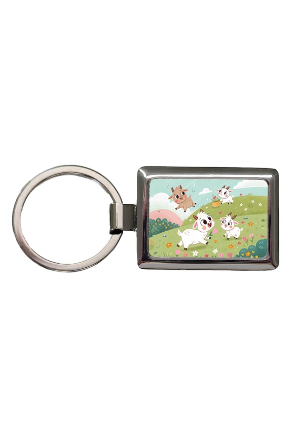 Kawaii Goats Metal Rectangle Keychain