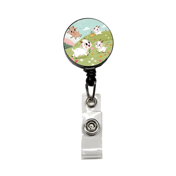 Kawaii Goats Retractable Reel ID Badge Key Card Name Tag Holder with Clip