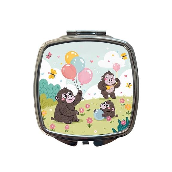 Kawaii Gorillas Travel Makeup Handbag Purse Small Pocket Compact Mirror