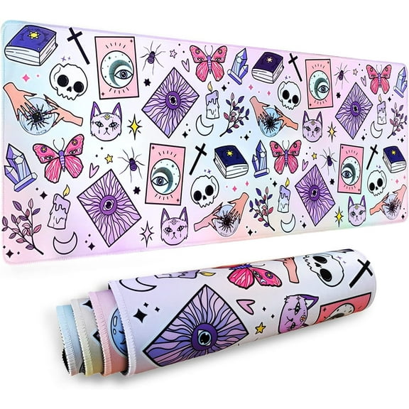 Kawaii Goth Mouse Pad XL, Gothic Cute Extended Large Gaming Mouse Pad, Purple Pink Witch Mouse Pad Mousepad, Kawaii Mouse Mat, Spooky Halloween Witch Desk Accessories Stuff Decor, 31.5 X 11.8 Inch