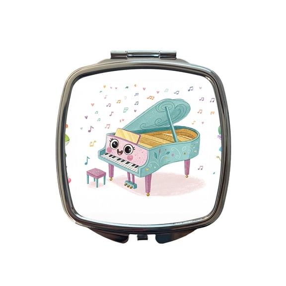 Kawaii Grand Piano Music Travel Makeup Handbag Purse Small Pocket Compact Mirror