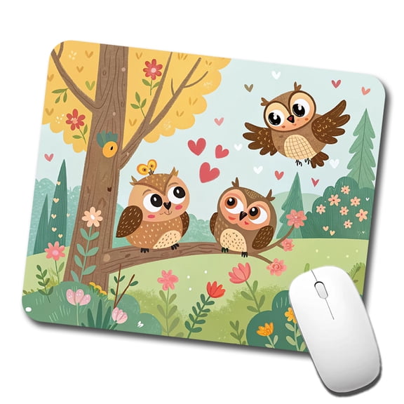 Kawaii Great Horned Owls Mouse Pad Low Profile Gaming Mat