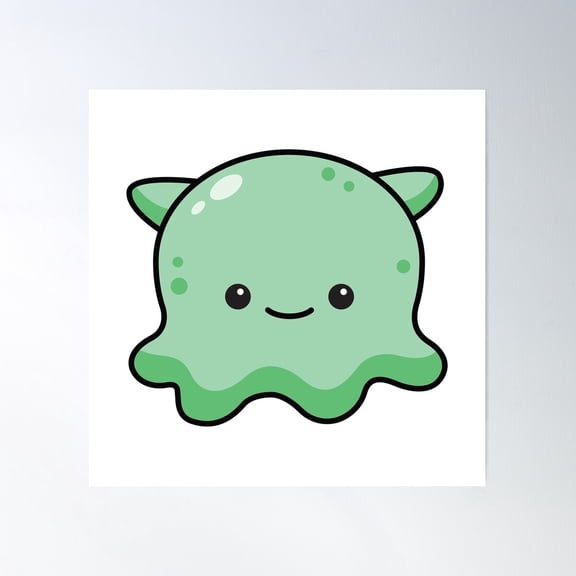Kawaii Green Dumbo Octopus Poster Wall Art, Modern Wall Decor For Living Room Bedroom, 17x17 UNFRAMED
