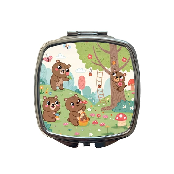 Kawaii Grizzly Bears Travel Makeup Handbag Purse Small Pocket Compact Mirror