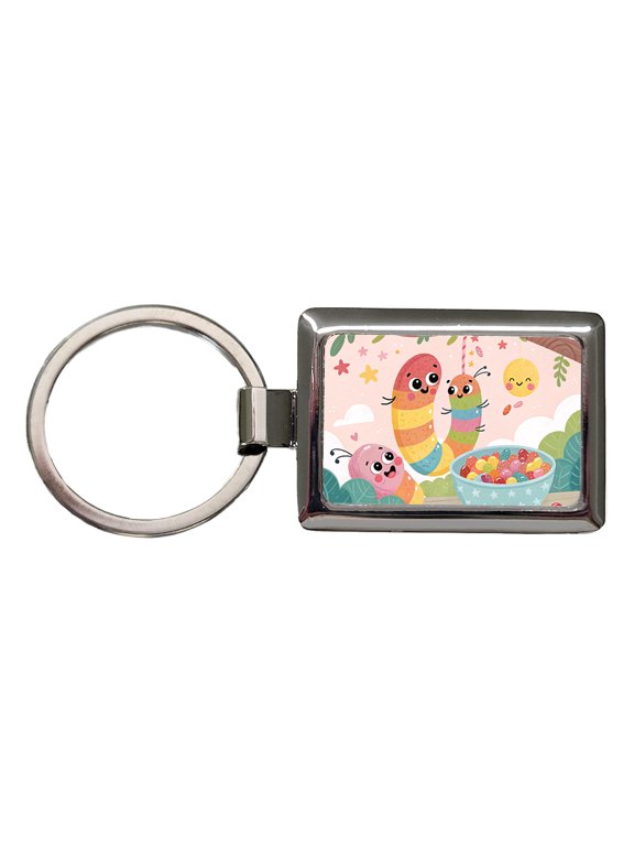 Kawaii Gummi Worms Jelly Beans Metal Rectangle Keychain