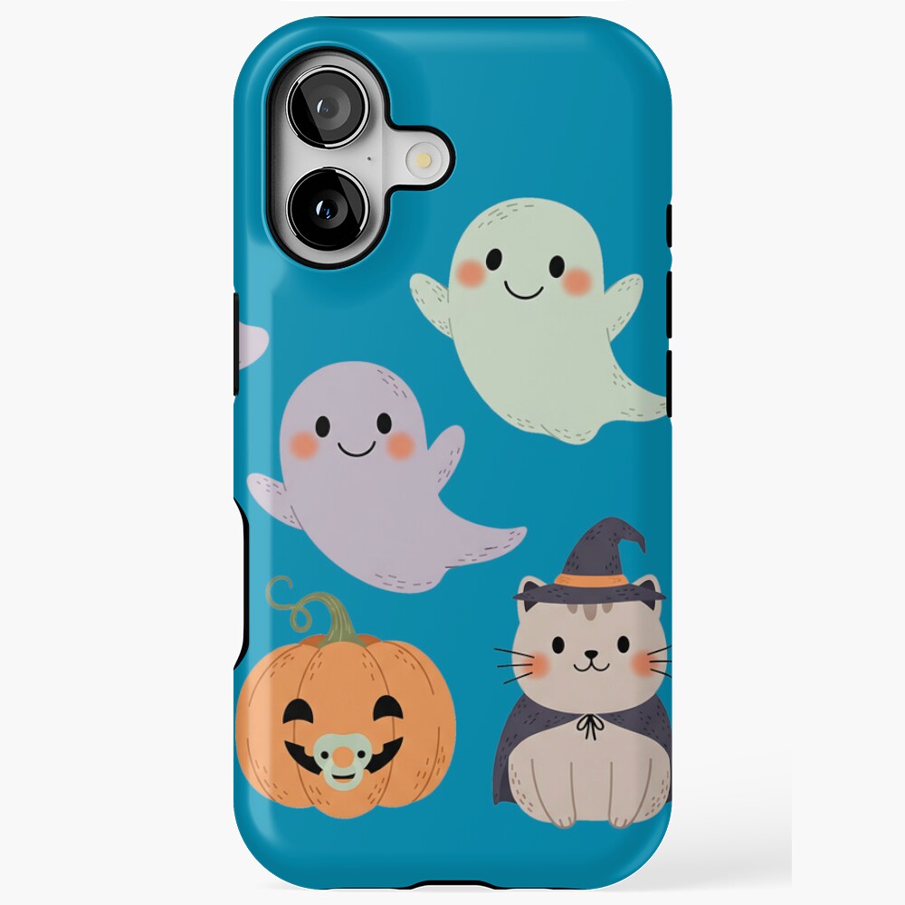 Kawaii Halloween Ghosts And Cat Cute Cartoon iPhone Case 11 through 17 ...
