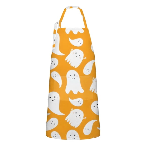 Kawaii Halloween Ghosts Apron-Garden Aprons for Women with Pockets-Cotton Linen Waterproof Kitchen Cooking Gardening Aprons Adjustable for Kitchen,Cooking,BBQ and Salon 32"x27"