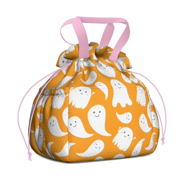 Kawaii Halloween Ghosts Pattern Drawstring Lunch Bag Women - Drawstring Lunch Bag Insulated for Work Office - Stain-Resistant Large Lunchbags for Women with Multi-Pockets