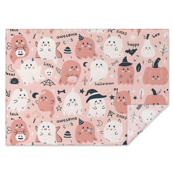 Pink Hued Cute Halloween Ghosts Pattern Rectangle Tablecloth 60"x84",Waterproof Polyester Rectangle Table Cloth, Wipeable Spillproof Polyester Tablecloth for Dining, Camping, Indoor and Outdoor