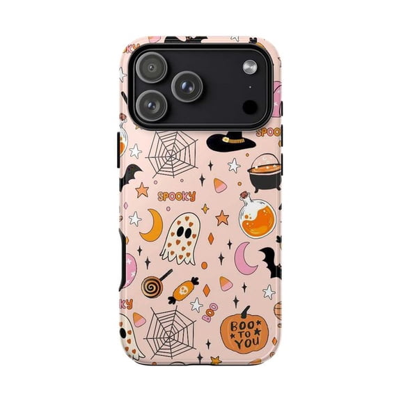 Kawaii Halloween Phone Case, Spooky and Cute Graphic Pattern, Fun Protective Case for iPhone 17 16 15 14 13 12 11