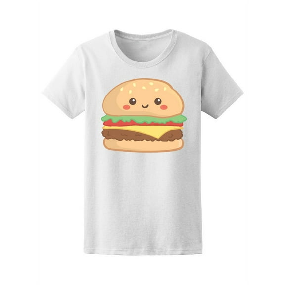 Kawaii Hamburger Burger Cartoon T-Shirt Women -Image by Shutterstock, Female Small