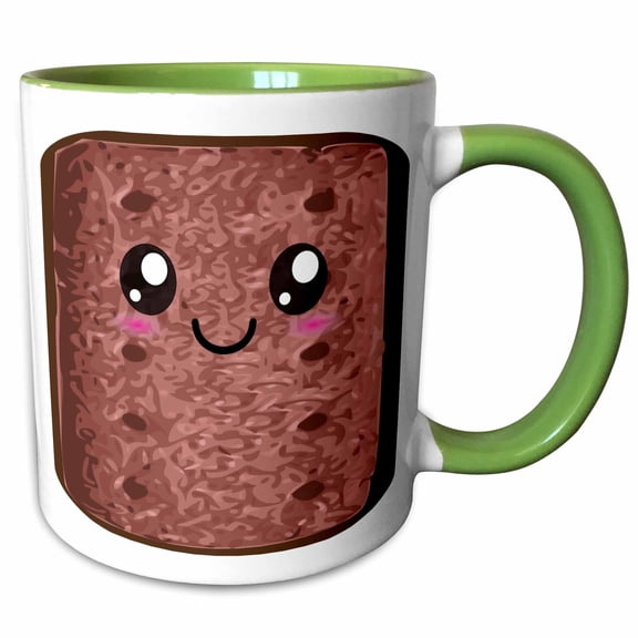 3drose, Kawaii Happy Chocolate Cookie - Cute Smiling Foods - Brown Cartoon Anime Biscuit, 11oz Two-tone Green Mug