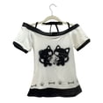 thumbnail image 1 of Kawaii Harajuku Y2k 2000s Top Emo Short Sleeve Graphic Tees Off Shoulder Aesthetic Shirts Women (Black M/2), 1 of 2