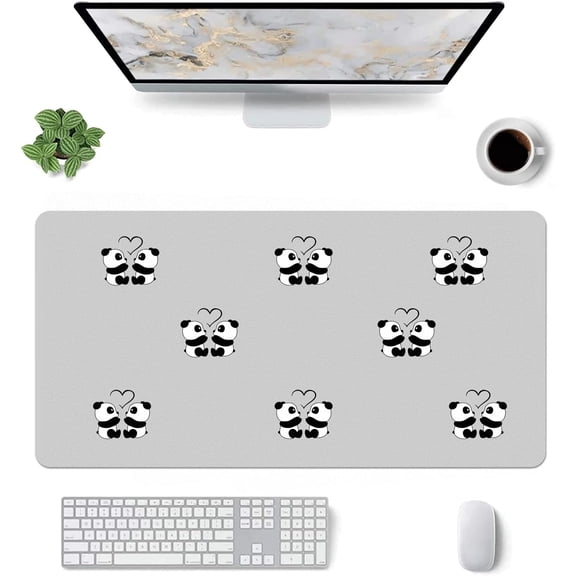 Kawaii Heart Panda Pattern Mouse Pad,Desk Mat,Game Mat,Makeup Table Mat,Varied Use Mat for Office/Home/Study Girls Boys(31.5''''X15.7'''''',Grey&Heart Panda)
