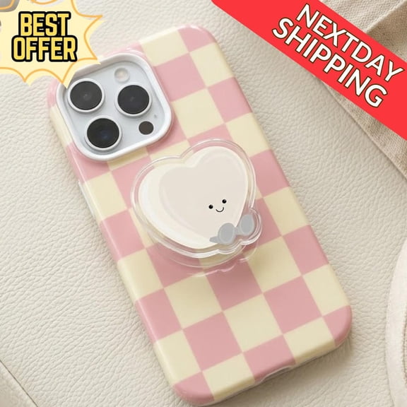 Kawaii Heart-Shaped Phone Grip  Cute Smiling Heart Design, Adorable Phone Holder for Teens, Kids, and Gift Lovers