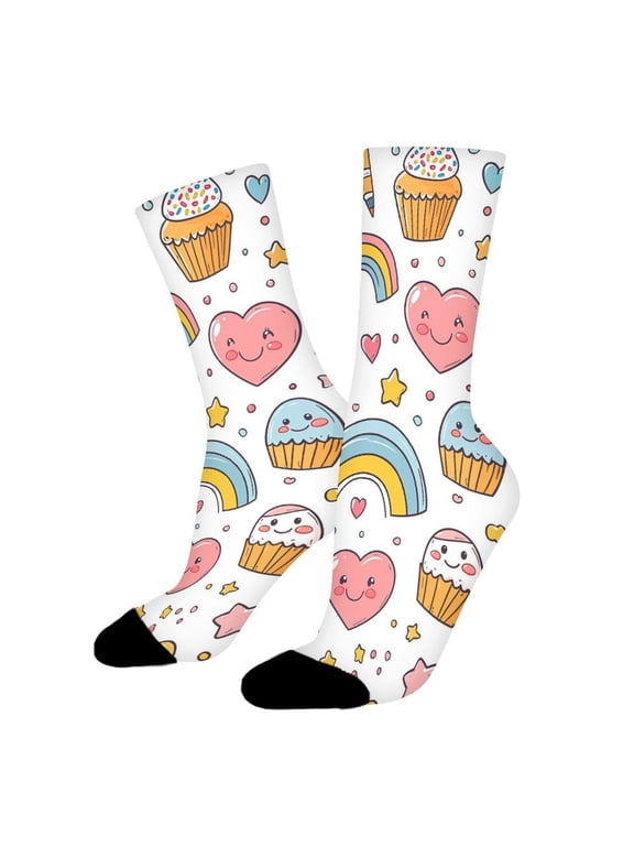 Kawaii Hearts Rainbow Funny Novelty Crew Socks for Women Men Sports
