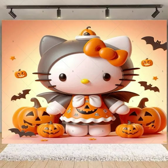 Kawaii Hello Kitties Birthday Party Backdrop Banner Photography Halloween Party Decoration Supplies 5*7FT