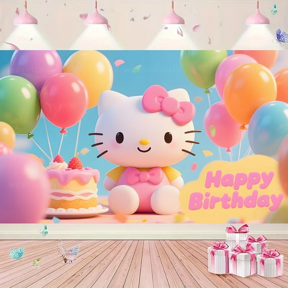 Kawaii Hello Kitties Birthday Party Backdrop Banner Photography Party Decoration Supplies 5*3FT