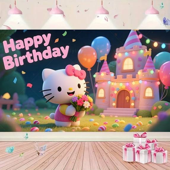 Kawaii Hello Kitties Birthday Party Backdrop Banner Photography Party Decoration Supplies 5*3FT
