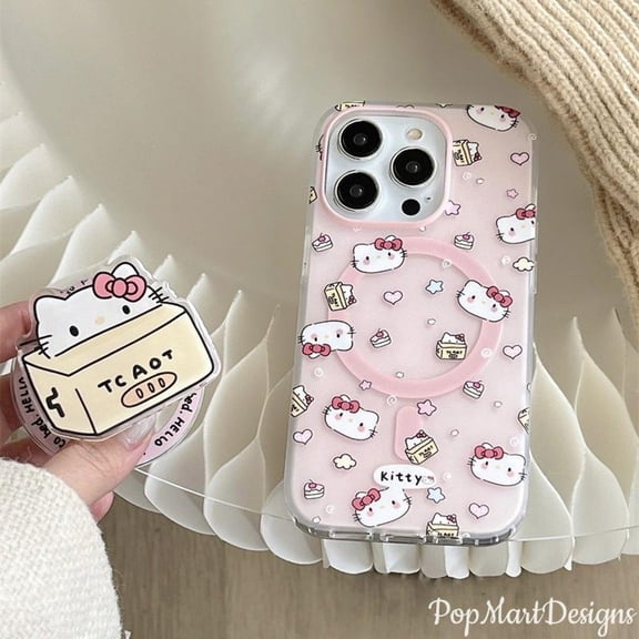 Kawaii Hello Kitty Box Phone Grip Design with Box, Magnetic & Magnetic Compatible