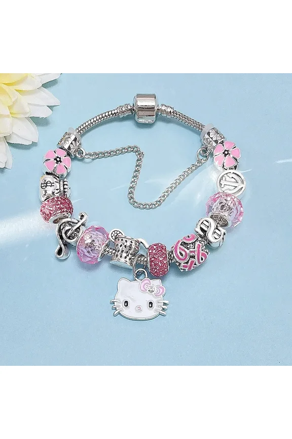 Kawaii Hello Kitty Bracelet Sanrio Ladies Stainless Steel Bracelet Fashion Jewelry Holiday Gifts