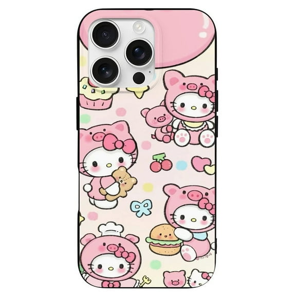 Kawaii Hello Kitty Compatible with iPhone 16 Pro Case Full Covered Soft Slim Rugged TPU Phone Case Shockproof Non-Slip Anti-Fingerprint Basic Cases Protection