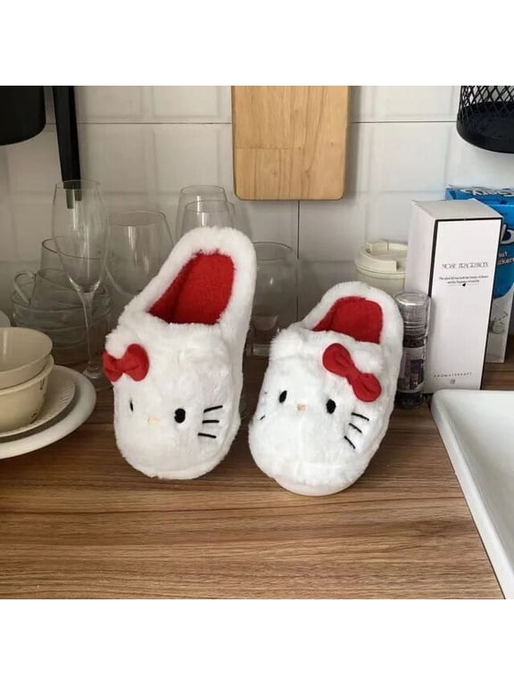 Sanrio Hello Kitty Slippers Cute Waterproof Soft Fur Warm Indoor Home ...