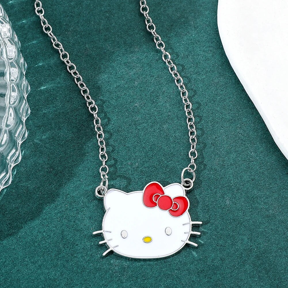 Kawaii Hello Kitty Enamel Pendant Necklace Sanrio Cartoon Figure