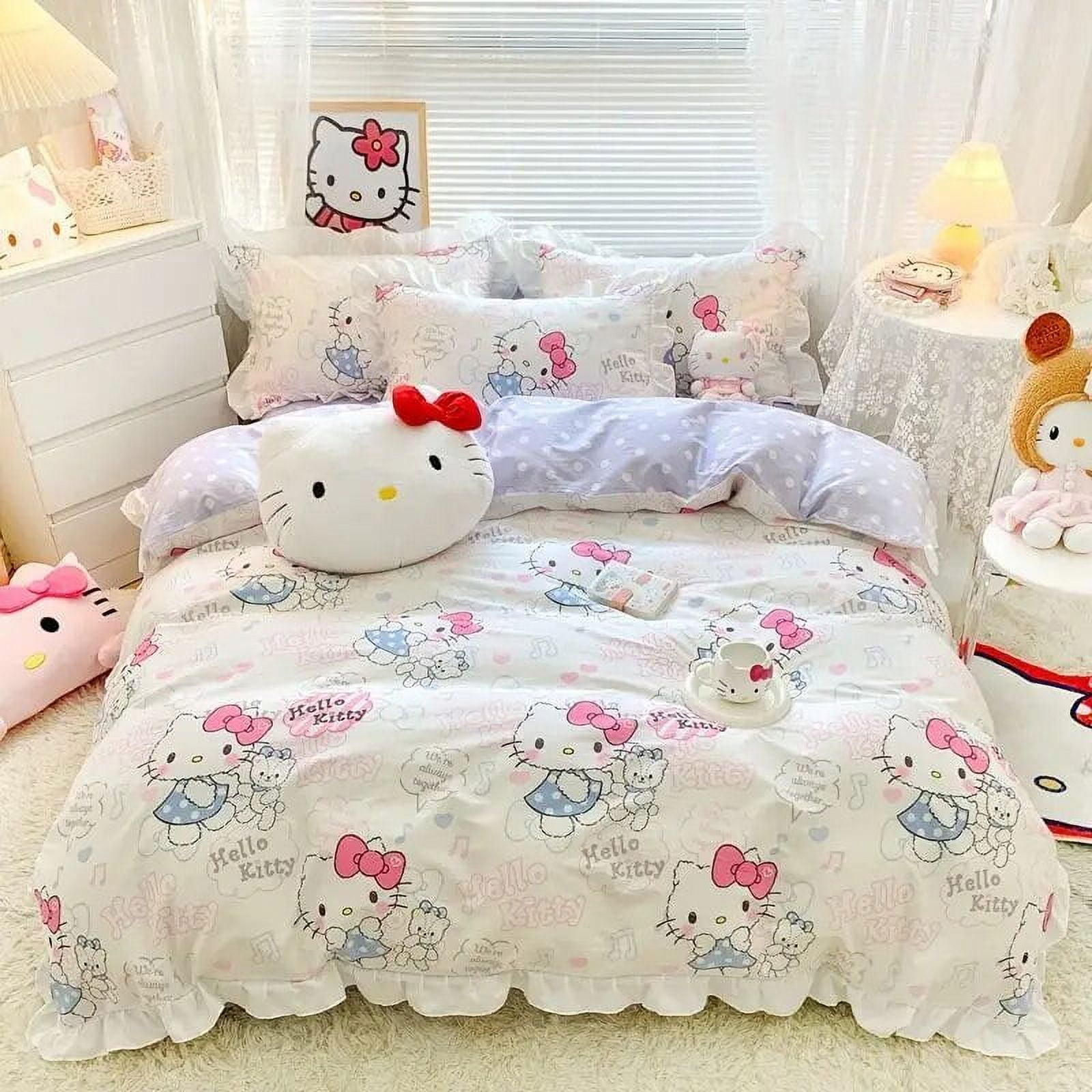 Kawaii Hello Kitty Four-Piece Bedding Set Anime Sanrio Cartoon Student Cute Bedroom Bed Sheet ...
