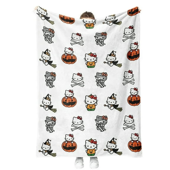 Kawaii Hello Kitty Halloween Blankets 30"x40" Hello Halloween Blanket for Couch Sofa Bed Chair Decor Halloween Decorations