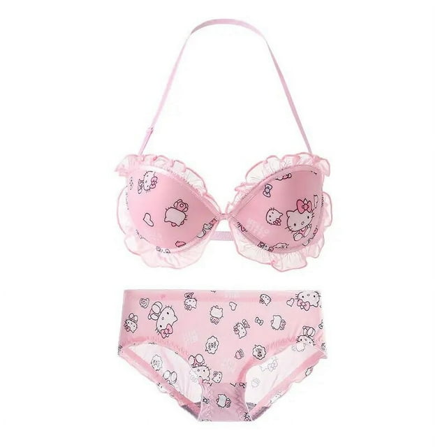 Kawaii Hello Kitty Halter Neck Bra Underwear Cartoon Print Sanrio Kitty ...
