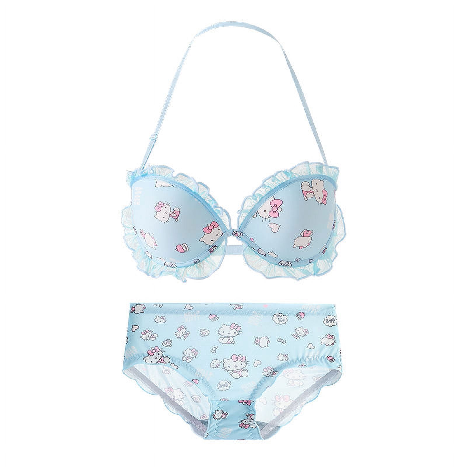 Kawaii Hello Kitty Halter Neck Bra Underwear Cartoon Print Sanrio Kitty ...