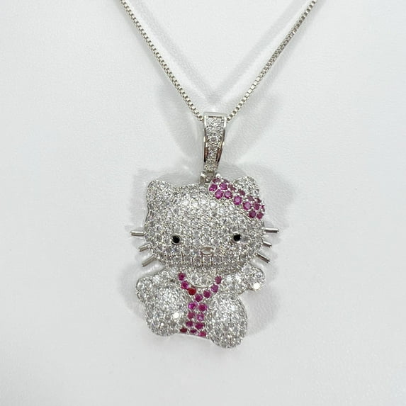 Kawaii Hello Kitty Necklace Anime Sanrio Hip Hop Cute Diamond Pendant Men's and Women's Necklaces Cartoon Fashion Jewelry Gift