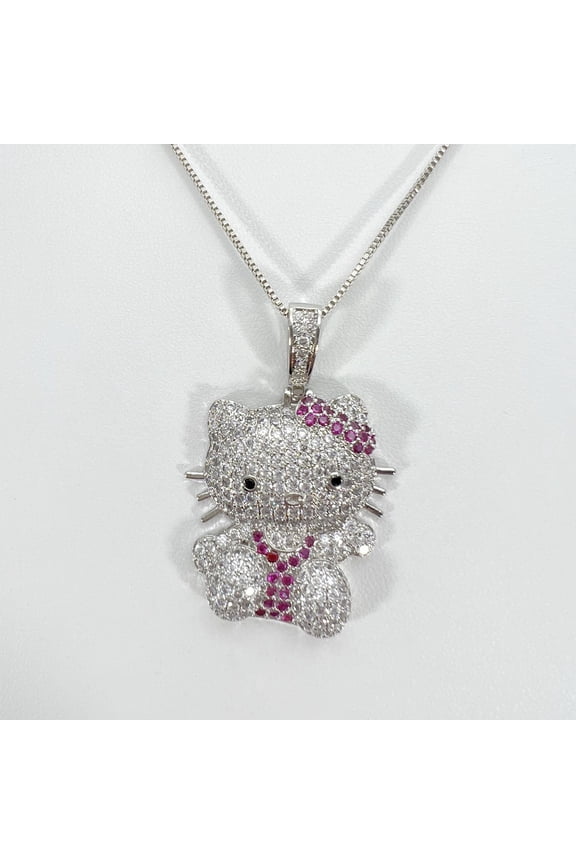 Kawaii Hello Kitty Necklace Anime Sanrio Hip Hop Cute Diamond Pendant Men's and Women's Necklaces Cartoon Fashion Jewelry Gift